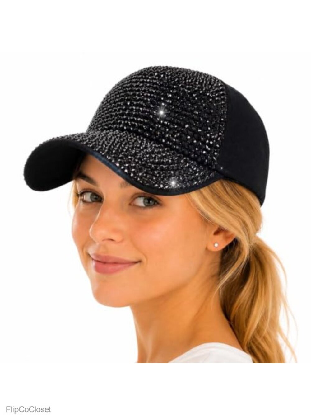 Rhinestone Bling Canvas Baseball Cap Adjustable Sun Visor Hat for Women Sparkle